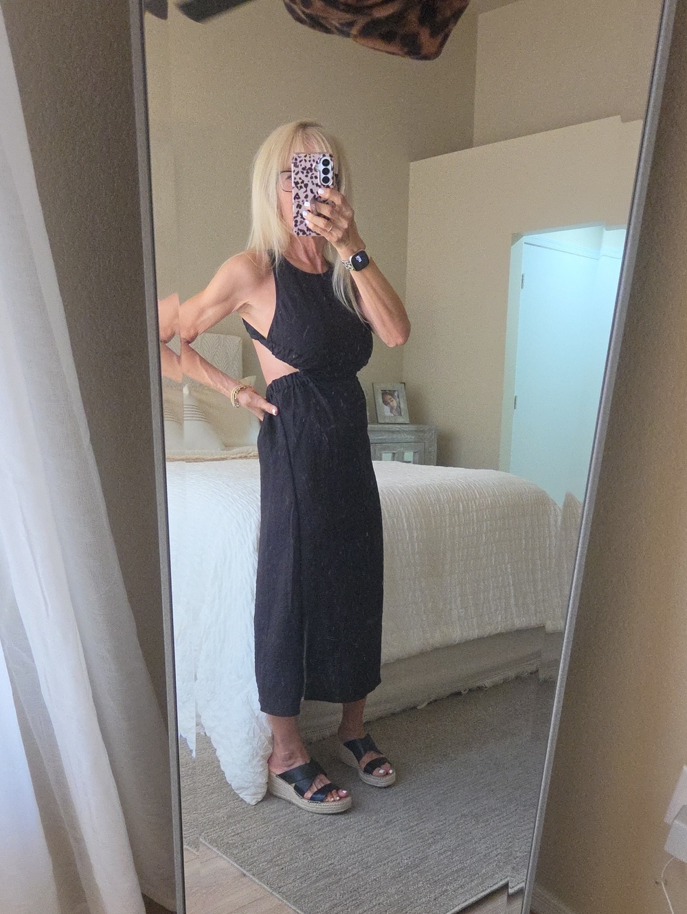 Sleek Black Cutout Midi Dress